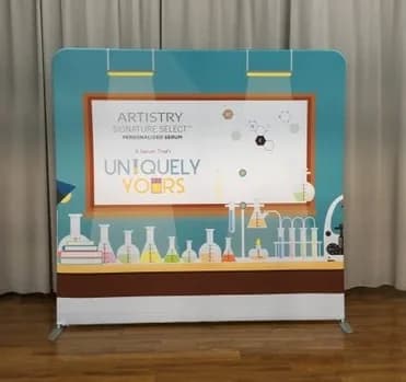 Tension fabric backdrop at a product launch display