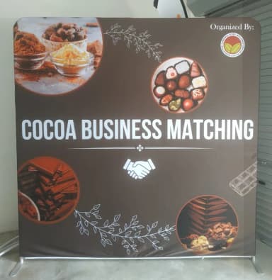 Tension fabric backdrop at a business matching exhibition