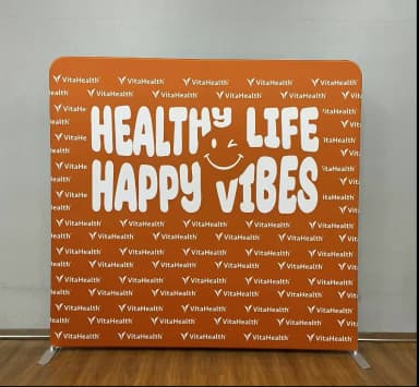 Tension fabric backdrop used as an event photo wall